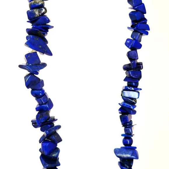 Polished Lapis Lazuli Chip Stone Necklace – 15” Drop - Picture 2 of 5